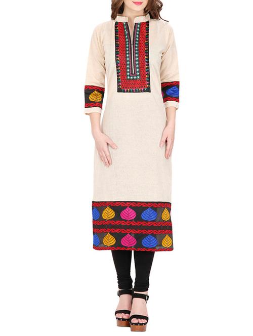 cream printed cotton kurta - 11298653 - Very Small Image - 1