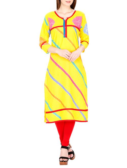 yellow cotton striped kurta - 11298655 - Very Small Image - 1