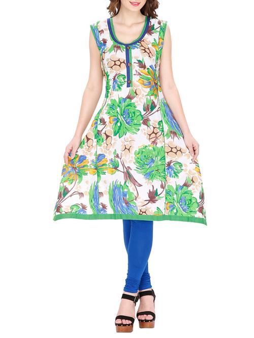 white cotton printed a-line kurta - 11298673 - Very Small Image - 1