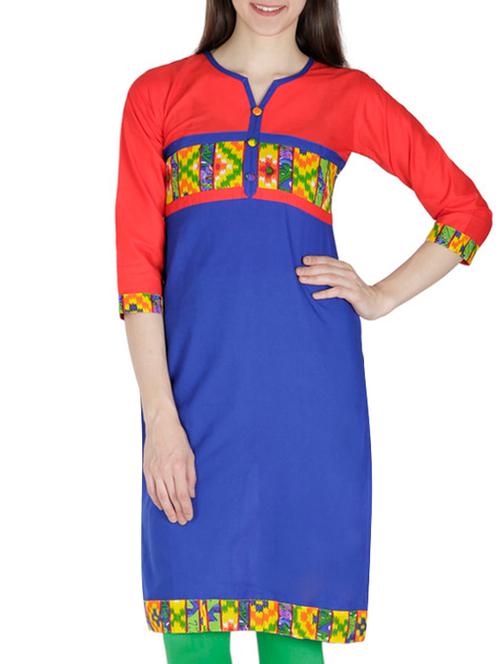 blue and red printed cotton kurta - 11298695 - Very Small Image - 1