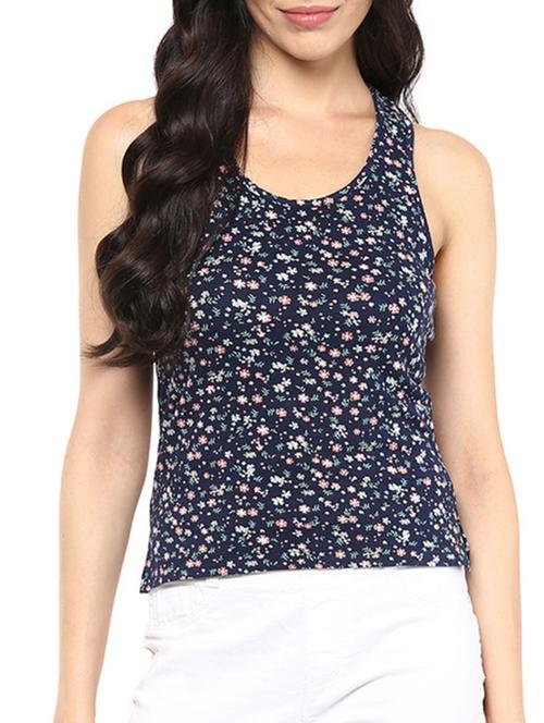 blue floral print viscose racer back top - 11300276 - Very Small Image - 1