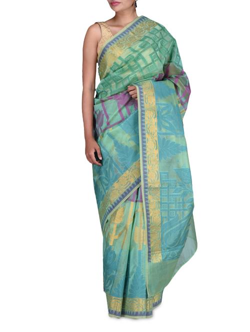 sea-green chanderi silk brocade saree - 1130136 - Very Small Image - 1