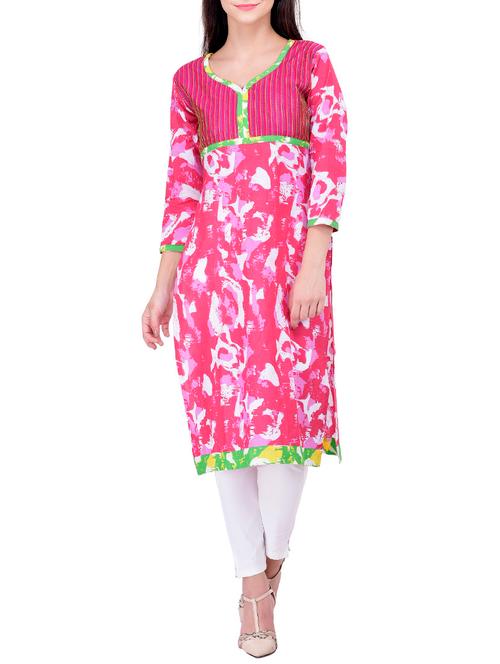 pink cotton a-line kurta - 11301650 - Very Small Image - 1