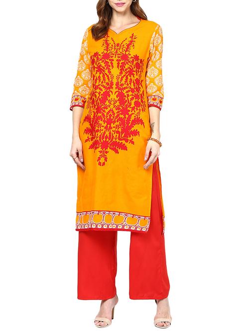 yellow color, cotton printed kurta - 11302352 - Very Small Image - 1