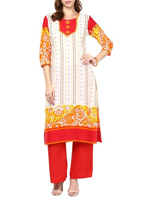 cream cotton printed kurta - 11302360 - Very Small Image - 1