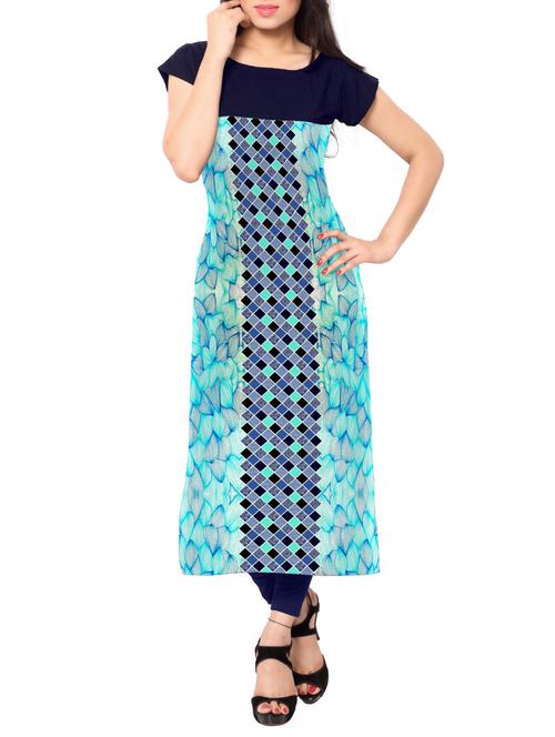 blue crepe printed long kurta - 11302578 - Very Small Image - 1