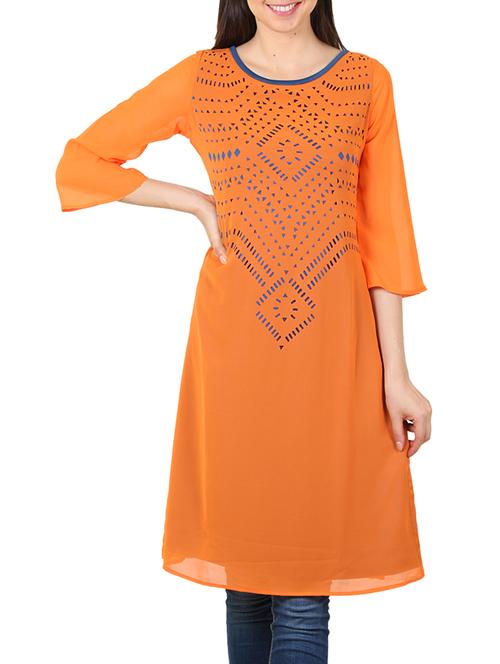 orange georgette straight kurta - 11304013 - Very Small Image - 1