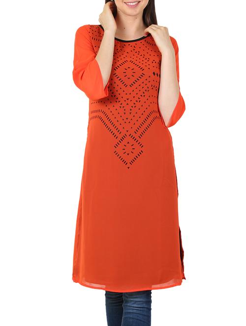 orange georgette straight kurta - 11304016 - Very Small Image - 1
