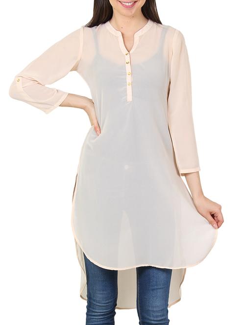 beige georgette highlow kurta - 11304027 - Very Small Image - 1