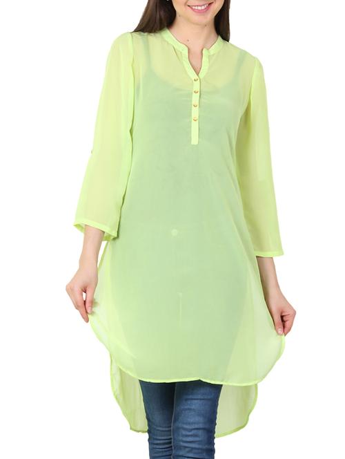 green georgette highlow kurta - 11304028 - Very Small Image - 1