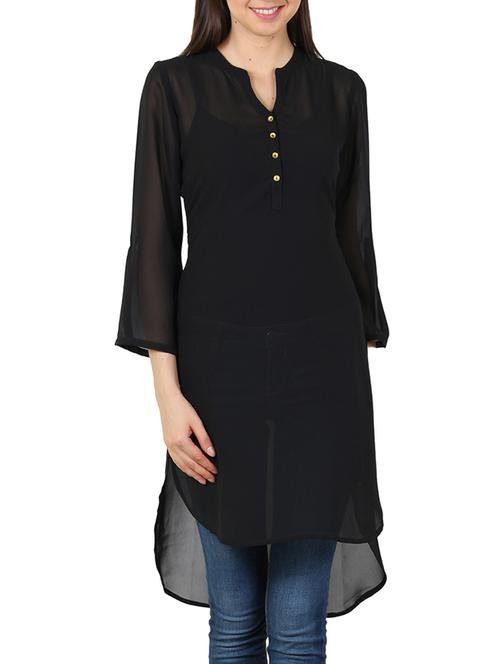 black georgette highlow kurta - 11304029 - Very Small Image - 1