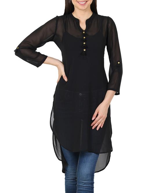 black georgette highlow kurta - 11304033 - Very Small Image - 1