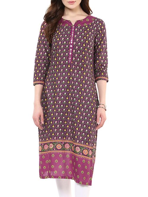 purple printed cotton kurta - 11305472 - Very Small Image - 1