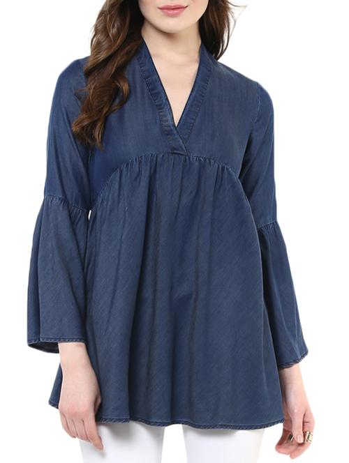 solid blue denim top - 11305482 - Very Small Image - 1