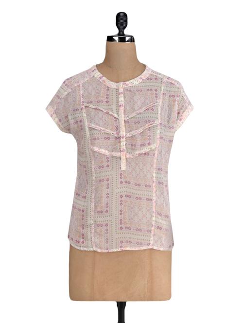 Printed sheer cap sleeved georgette top - 1130582 - Very Small Image - 1