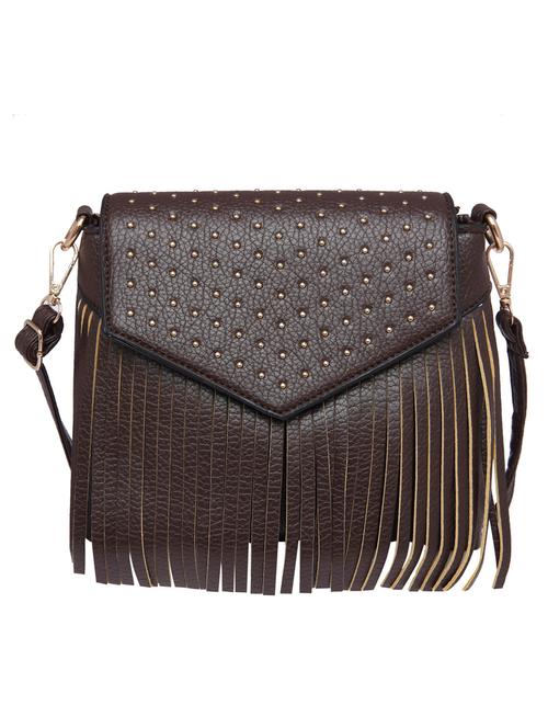 dark brown embellished leatherette fringed sling bag - 11307634 - Very Small Image - 1