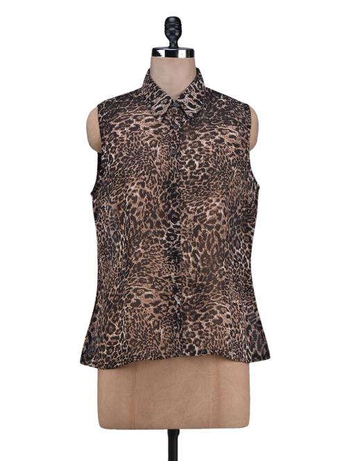 leopard print sleeveless georgette shirt - 1131068 - Very Small Image - 1