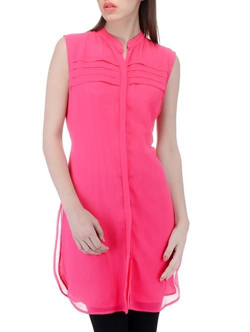 solid pink georgette tunic - 11312079 - Very Small Image - 1