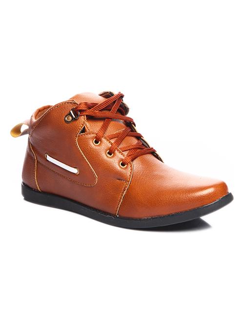solid brown leatherette lace up boot - 11312350 - Very Small Image - 1