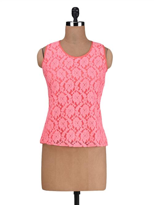 round neck sleeves lacy top - 1131250 - Very Small Image - 1