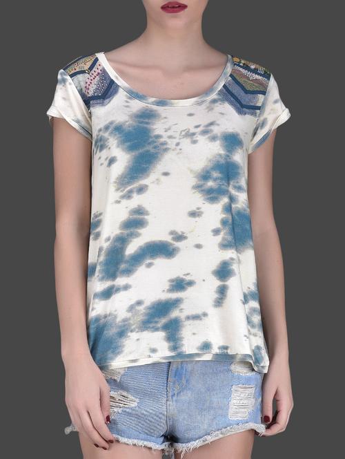 cream and blue printed short top - 1131489 - Very Small Image - 1