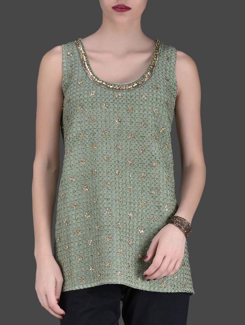 olive green embellished sleeveless top - 1131525 - Very Small Image - 1