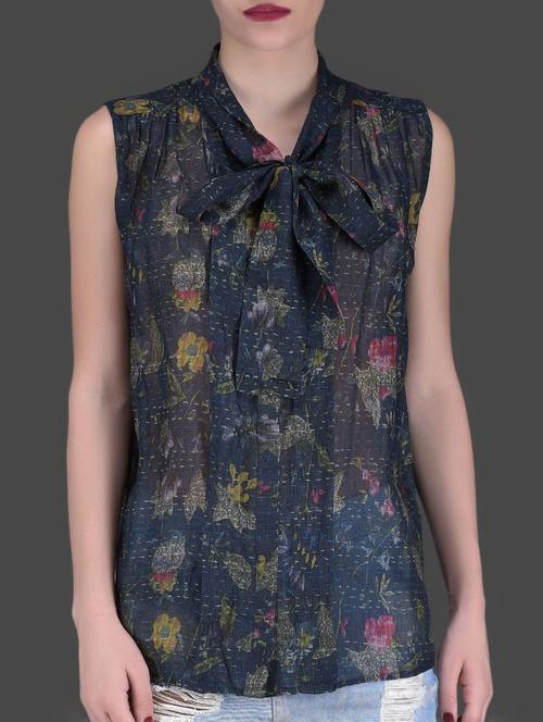 navy blue printed top with front knot - 1131556 - Very Small Image - 1