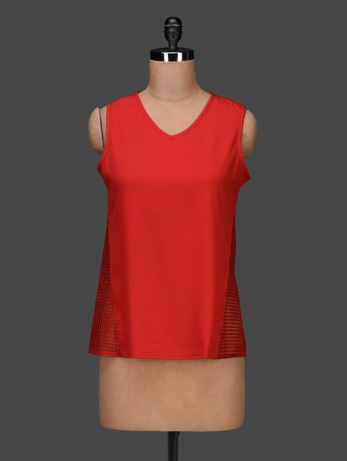 sleeveless mesh inset crepe top - 1131960 - Very Small Image - 1