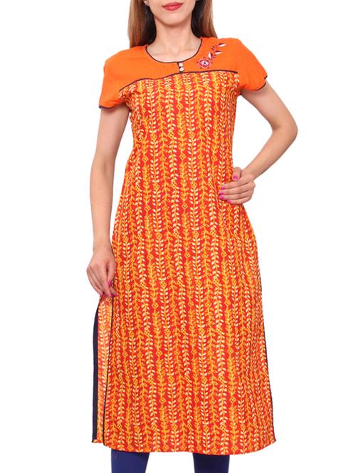 orange printed cotton kurta - 11323520 - Very Small Image - 1