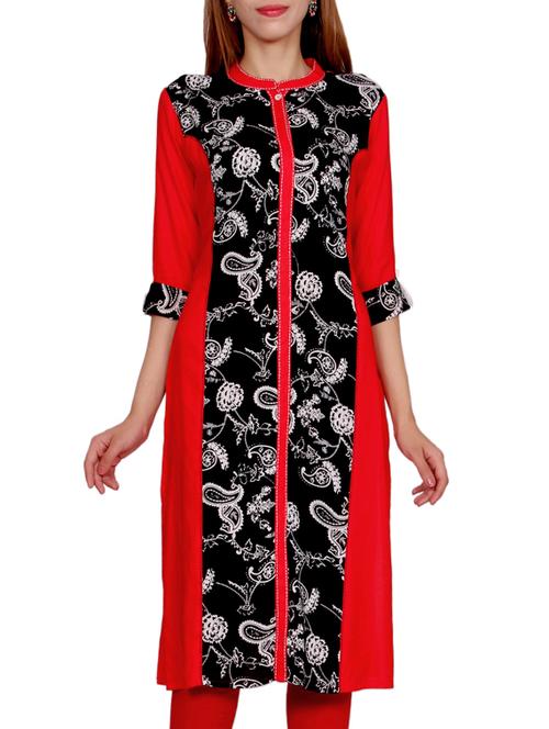 red and black printed rayon kurta - 11323533 - Very Small Image - 1