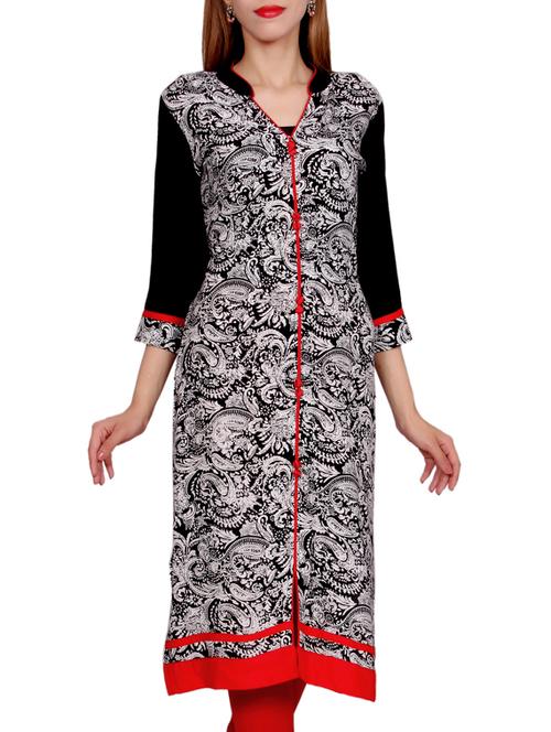 black printed rayon kurta - 11323535 - Very Small Image - 1