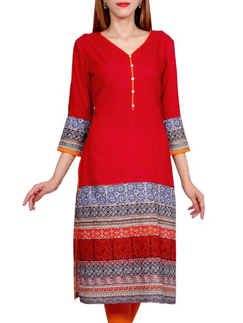 red printed rayon kurta - 11323536 - Very Small Image - 1