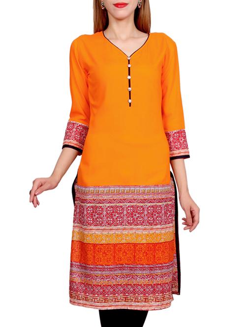 orange printed rayon kurta - 11323537 - Very Small Image - 1