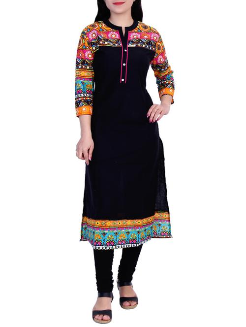 black printed cotton kurta - 11323540 - Very Small Image - 1