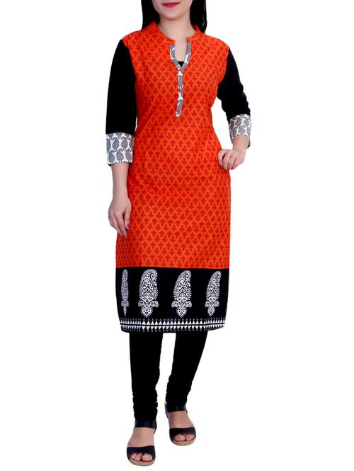 orange printed cotton kurta - 11323541 - Very Small Image - 1