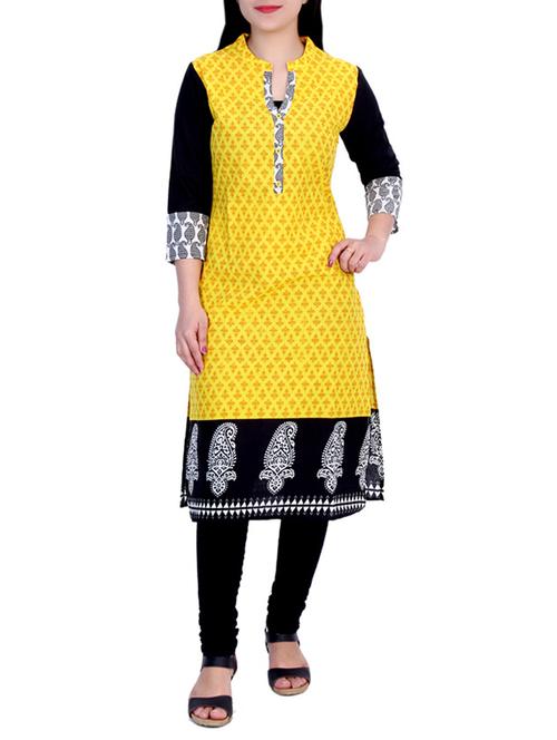 yellow printed cotton kurta - 11323544 - Very Small Image - 1