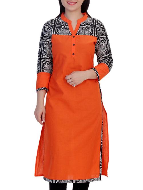 orange printed cotton kurta - 11323550 - Very Small Image - 1
