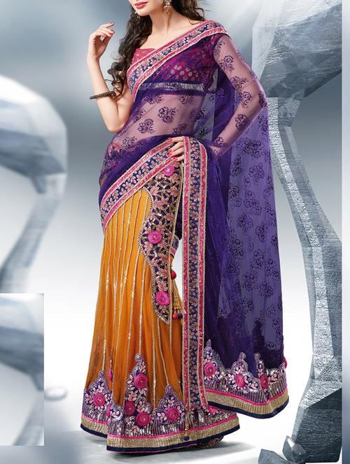 purple net saree - 11331486 - Very Small Image - 1