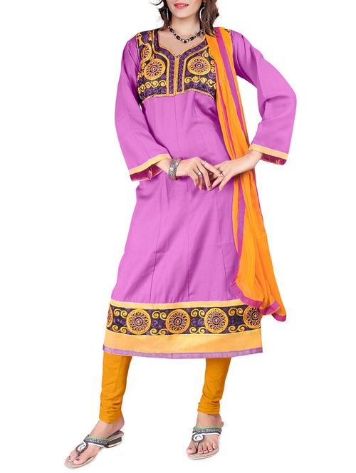 purple cotton embroidered dress material - 11333805 - Very Small Image - 1