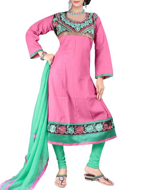 pink cotton embroidered dress material - 11333812 - Very Small Image - 1