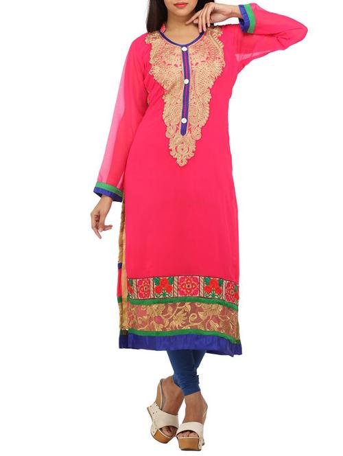 pink georgette straight kurta - 11333839 - Very Small Image - 1