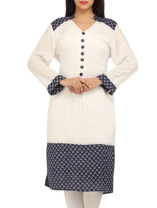 cream georgette kurta - 11333860 - Very Small Image - 1