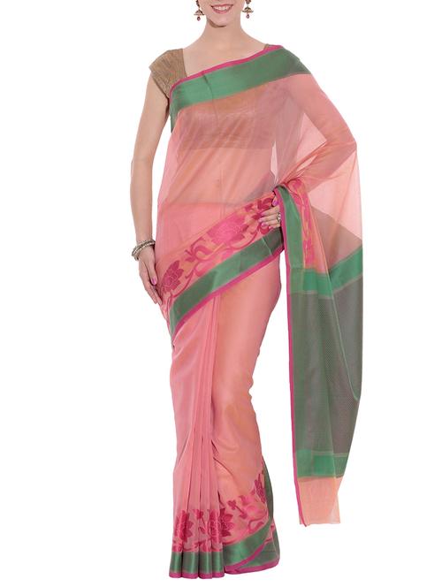 pink cotton handwoven saree with blouse - 11334660 - Very Small Image - 1