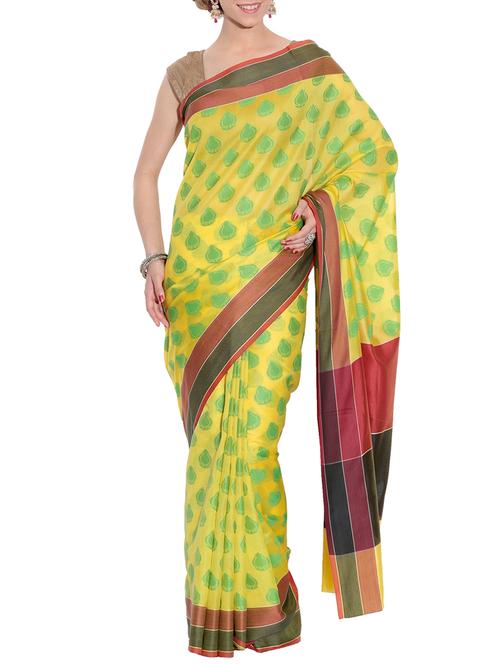yellow cotton handwoven saree with blouse - 11334704 - Very Small Image - 1