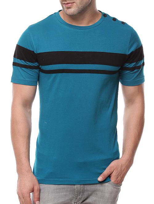 teal blue striped cotton t-shirt - 11334803 - Very Small Image - 1