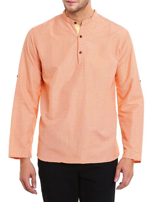 orange check cotton kurta - 11334858 - Very Small Image - 1