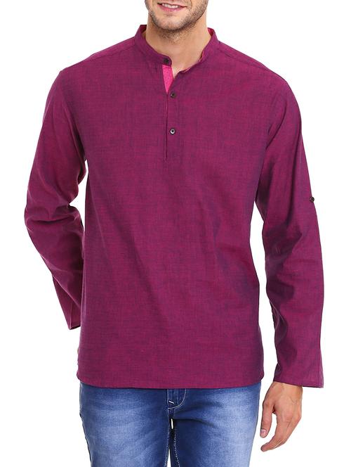 solid purple cotton kurta - 11334862 - Very Small Image - 1