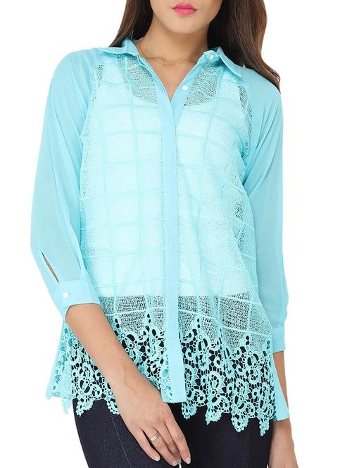 light blue georgette regular shirt - 11335586 - Very Small Image - 1