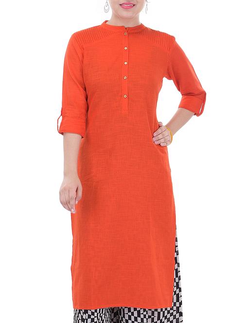 orange cotton straight kurta - 11335734 - Very Small Image - 1