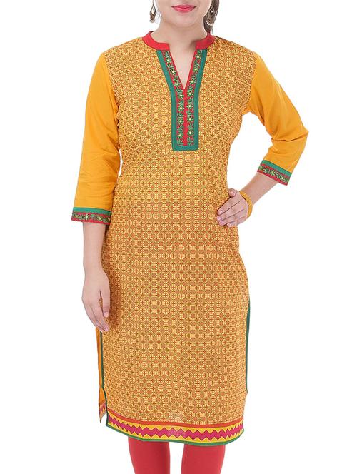 yellow cotton straight kurta - 11335756 - Very Small Image - 1